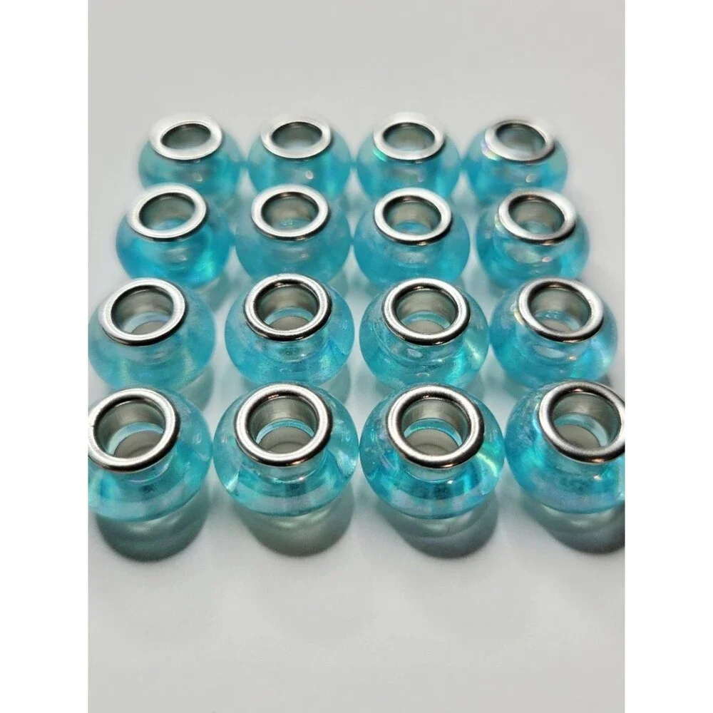 New! 16 Gorgeous Aqua Blue Translucent AB Round European Charm Beads For Pandora